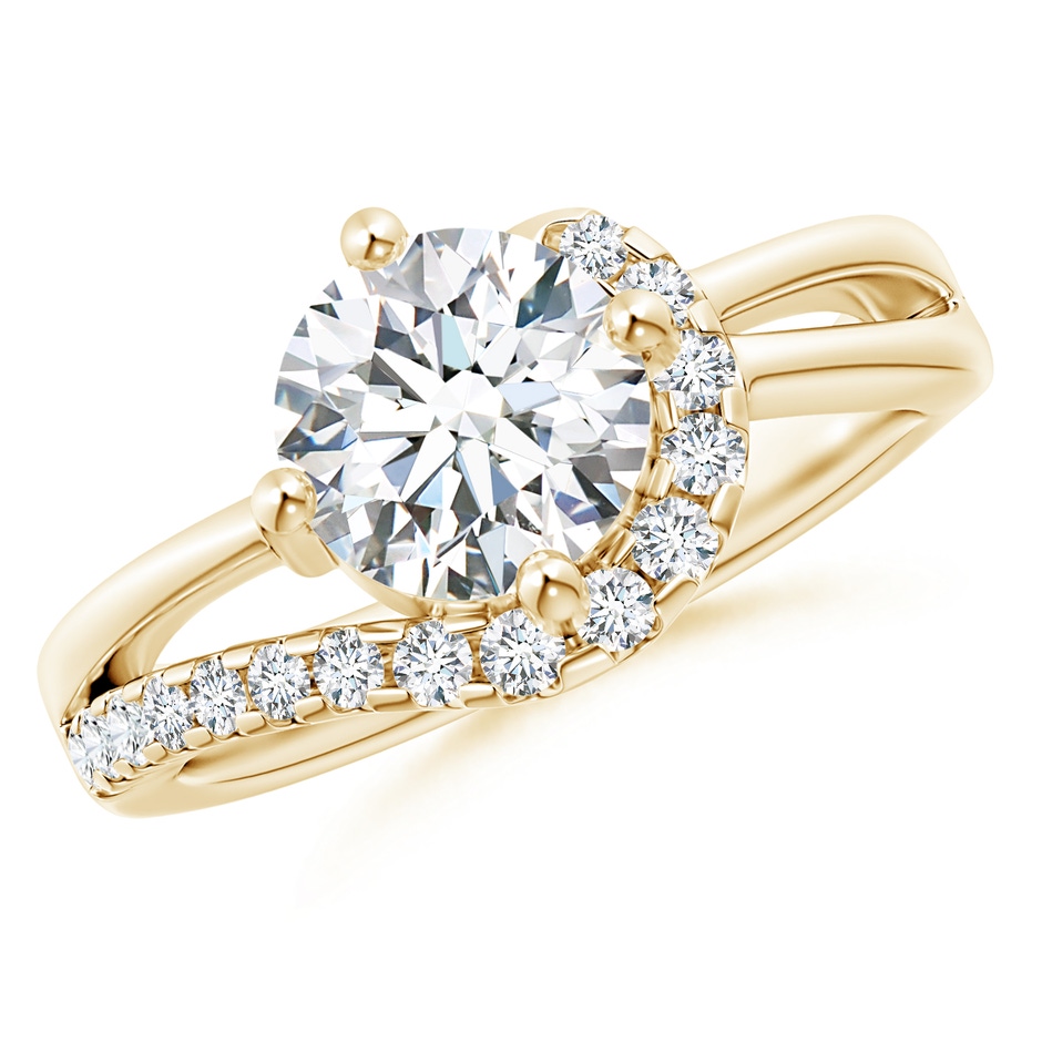 7.4mm GVS2 Solitaire Round Diamond Swirl Promise Ring in Yellow Gold 