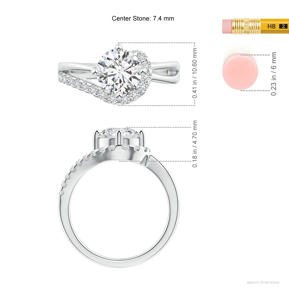 7.4mm HSI2 Solitaire Round Diamond Swirl Promise Ring in P950 Platinum ruler