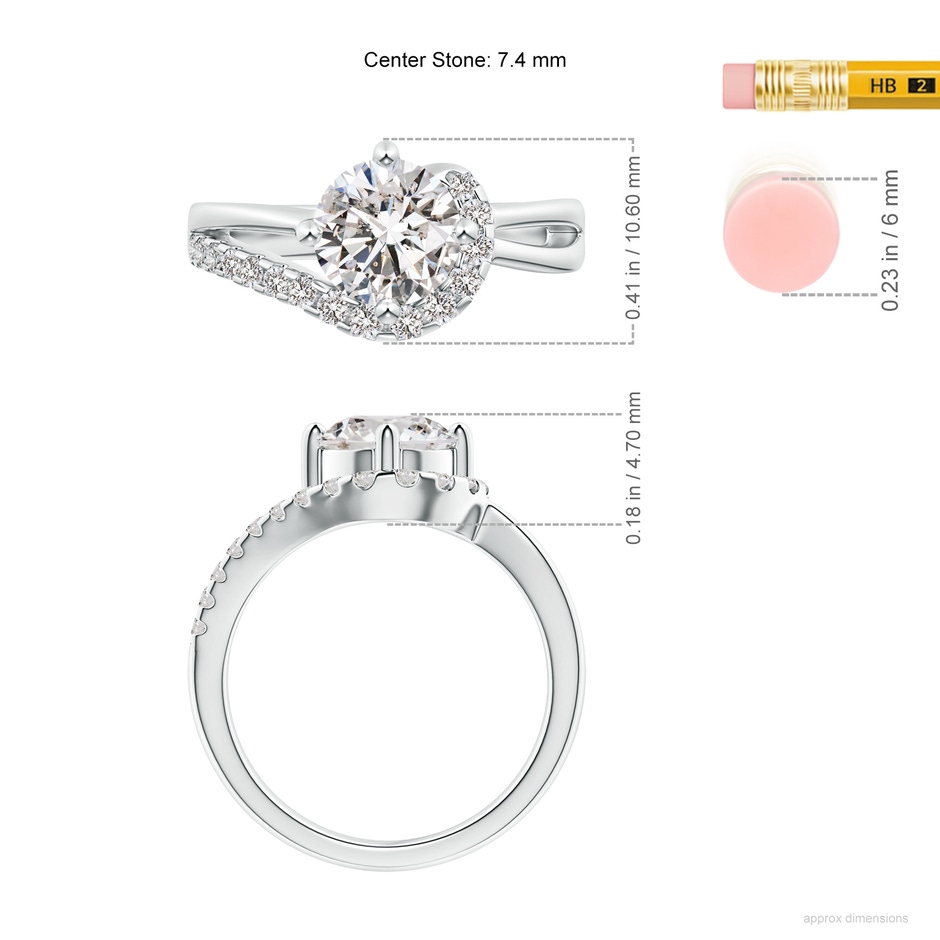 7.4mm IJI1I2 Solitaire Round Diamond Swirl Promise Ring in P950 Platinum ruler