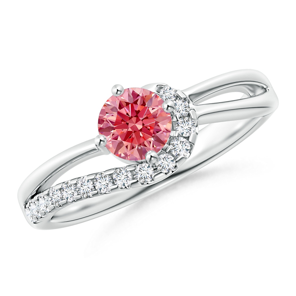 5.1mm AAAA Solitaire Round Fancy Intense Pink Diamond Swirl Promise Ring in P950 Platinum