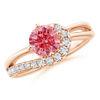 6.4mm AAAA Solitaire Round Fancy Intense Pink Diamond Swirl Promise Ring in 10K Rose Gold