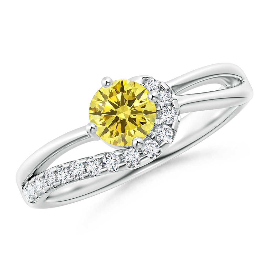 5.1mm AAAA Solitaire Round Fancy Intense Yellow Diamond Swirl Promise Ring in P950 Platinum