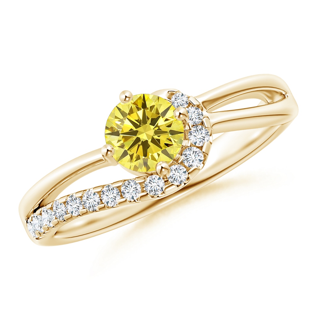 5.1mm AAAA Solitaire Round Fancy Intense Yellow Diamond Swirl Promise Ring in Yellow Gold