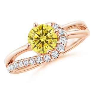 6.4mm AAAA Solitaire Round Fancy Intense Yellow Diamond Swirl Promise Ring in 10K Rose Gold