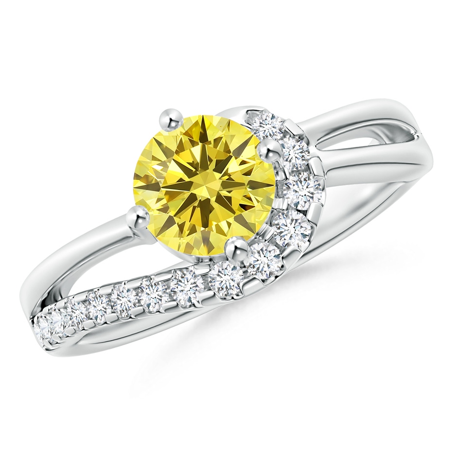 6.4mm AAAA Solitaire Round Fancy Intense Yellow Diamond Swirl Promise Ring in P950 Platinum 