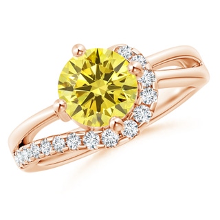 7.4mm AAAA Solitaire Round Fancy Intense Yellow Diamond Swirl Promise Ring in Rose Gold