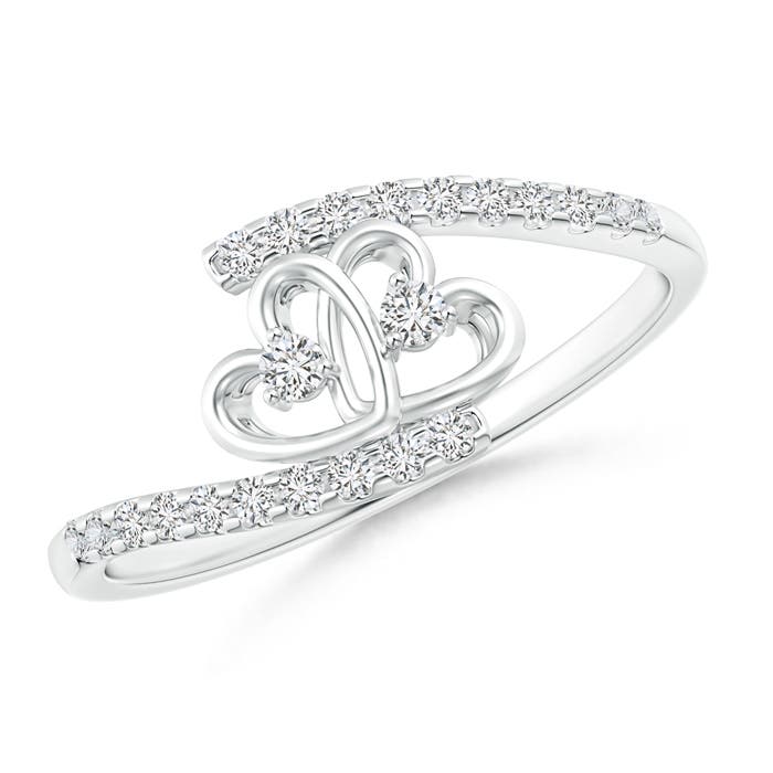 1.7mm HSI2 Entwined Double Diamond Bypass Heart Promise Ring in P950 Platinum