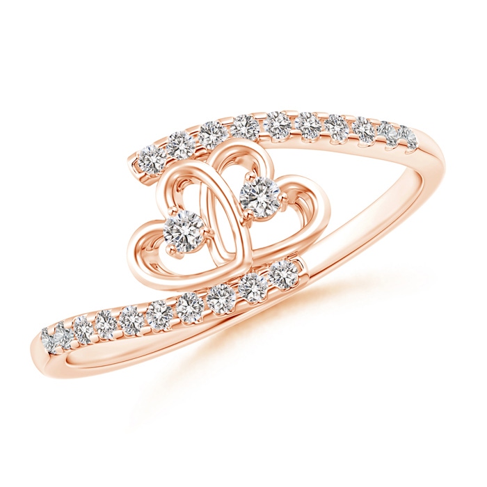 1.7mm IJI1I2 Entwined Double Diamond Bypass Heart Promise Ring in Rose Gold 