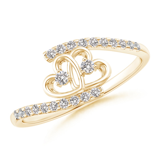 1.7mm IJI1I2 Entwined Double Diamond Bypass Heart Promise Ring in Yellow Gold 