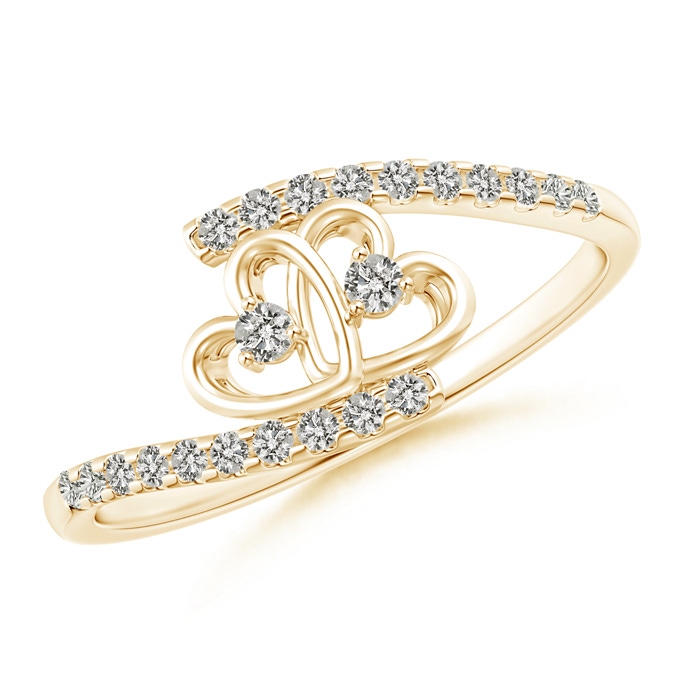 1.7mm KI3 Entwined Double Diamond Bypass Heart Promise Ring in Yellow Gold 