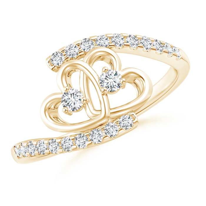 2.2mm GVS2 Entwined Double Diamond Bypass Heart Promise Ring in Yellow Gold 