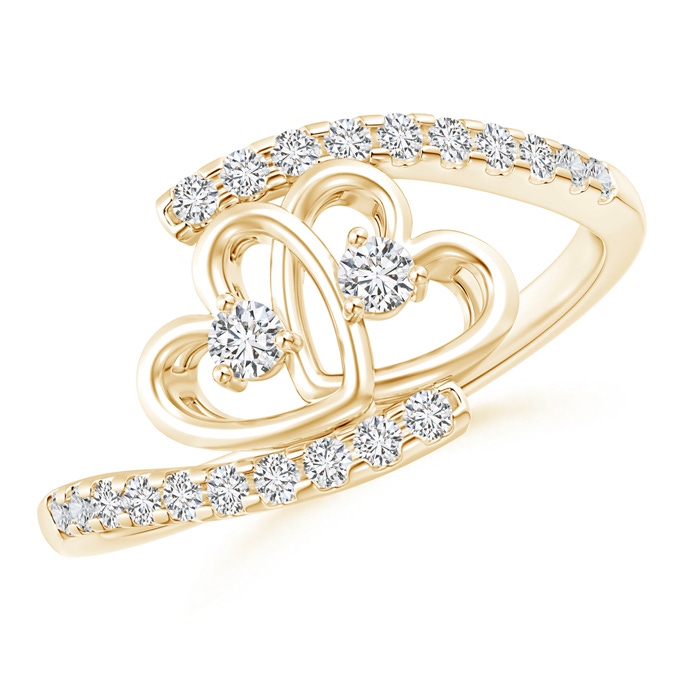 2.2mm HSI2 Entwined Double Diamond Bypass Heart Promise Ring in 9K Yellow Gold