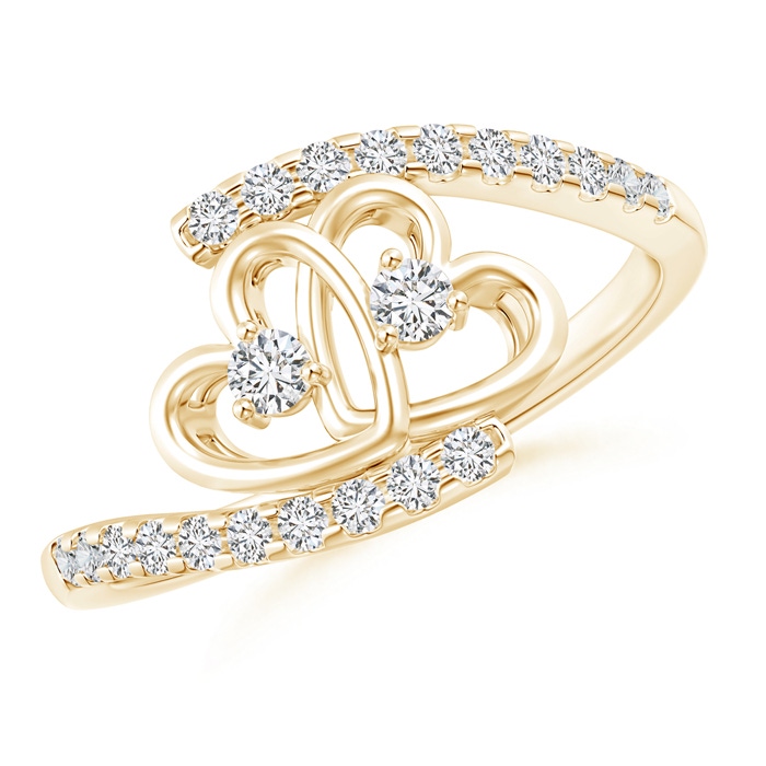 2.2mm HSI2 Entwined Double Diamond Bypass Heart Promise Ring in 9K Yellow Gold 