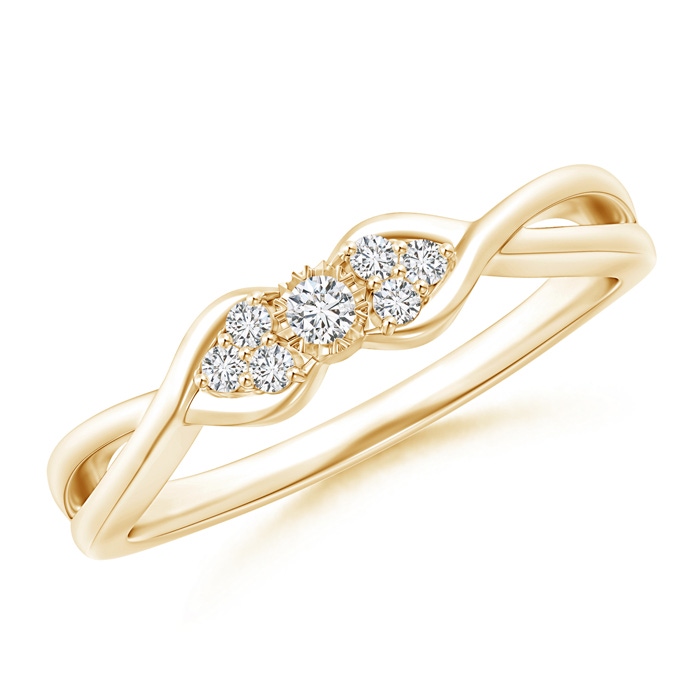 2mm HSI2 Illusion Set Diamond Crossover Promise Ring in Yellow Gold 