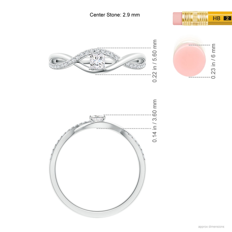 2.9mm GVS2 Solitaire Princess-Cut Diamond Infinity Swirl Promise Ring in P950 Platinum ruler