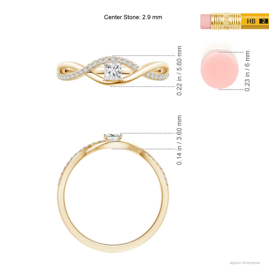 2.9mm HSI2 Solitaire Princess-Cut Diamond Infinity Swirl Promise Ring in 10K Yellow Gold Ruler