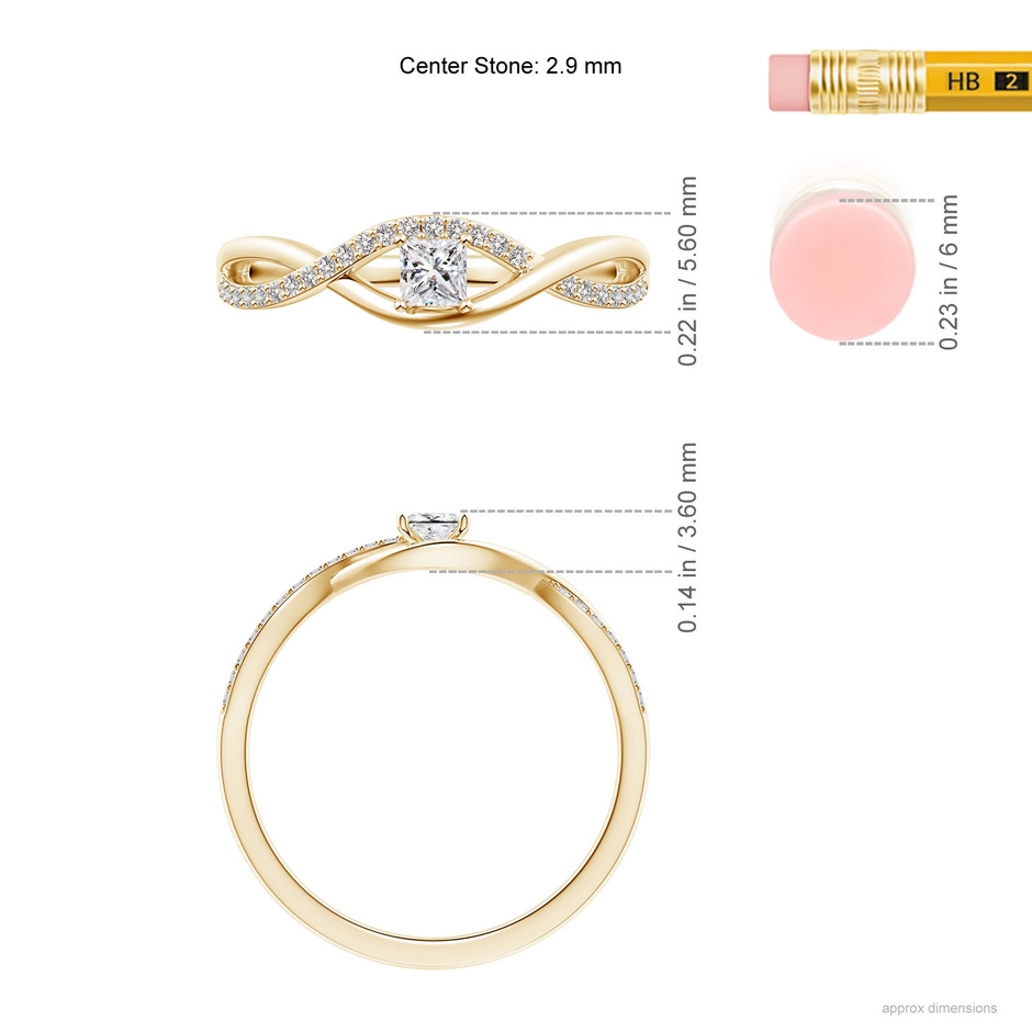 2.9mm IJI1I2 Solitaire Princess-Cut Diamond Infinity Swirl Promise Ring in Yellow Gold ruler