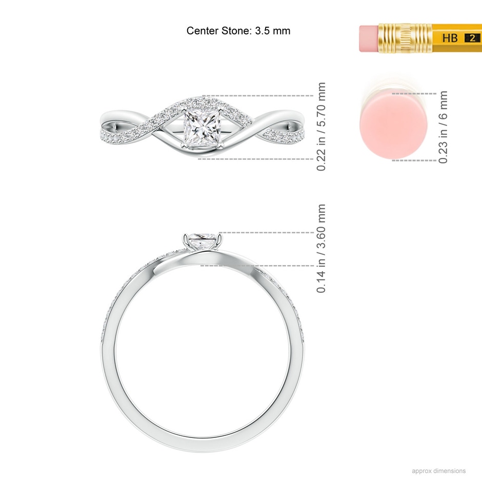 3.5mm HSI2 Solitaire Princess-Cut Diamond Infinity Swirl Promise Ring in White Gold ruler