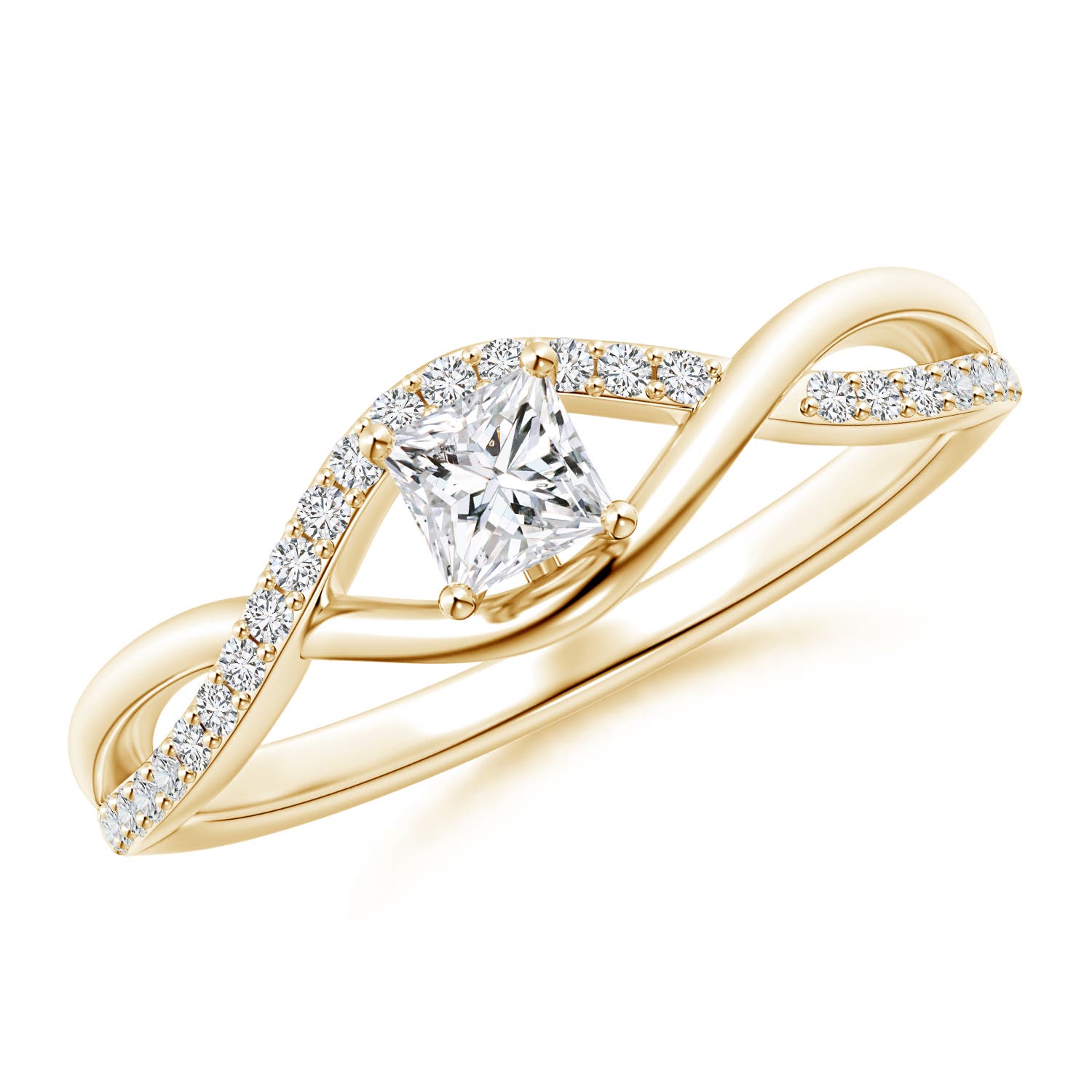 3.5mm HSI2 Solitaire Princess-Cut Diamond Infinity Swirl Promise Ring in Yellow Gold