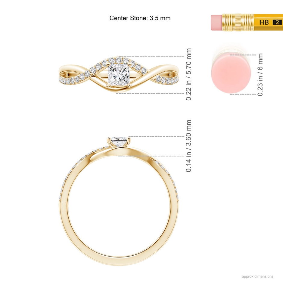 3.5mm HSI2 Solitaire Princess-Cut Diamond Infinity Swirl Promise Ring in Yellow Gold ruler