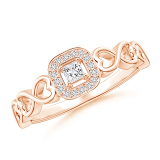 2.5mm HSI2 Princess-Cut Diamond Cushion Halo Promise Ring with Infinity Heart-Motifs in Rose Gold