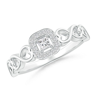 2.5mm HSI2 Princess-Cut Diamond Cushion Halo Promise Ring with Infinity Heart-Motifs in White Gold