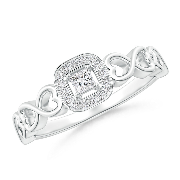 2.5mm HSI2 Princess-Cut Diamond Cushion Halo Promise Ring with Infinity Heart-Motifs in White Gold 