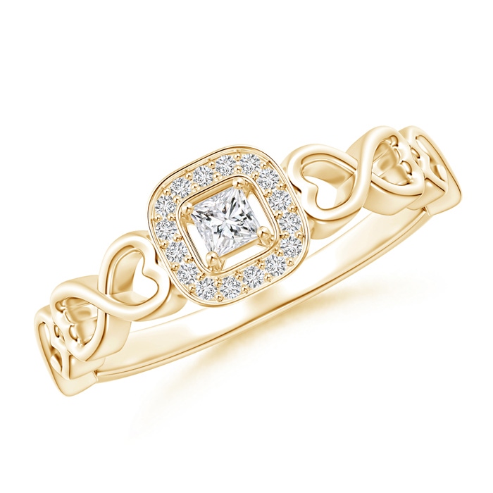 2.5mm HSI2 Princess-Cut Diamond Cushion Halo Promise Ring with Infinity Heart-Motifs in Yellow Gold 