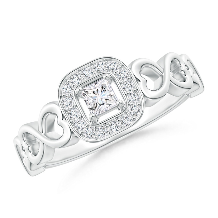 3mm GVS2 Princess-Cut Diamond Cushion Halo Promise Ring with Infinity Heart-Motifs in P950 Platinum