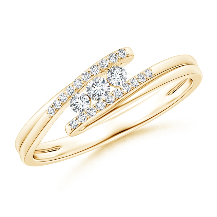 2.2mm GVS2 Three Stone Round Diamond Twin Bypass Ring in Yellow Gold