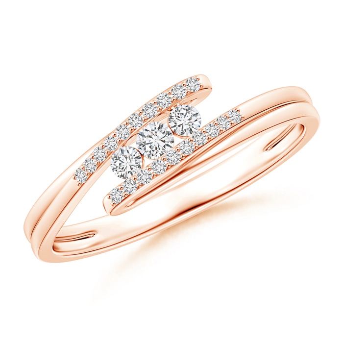2.2mm HSI2 Three Stone Round Diamond Twin Bypass Ring in Rose Gold 