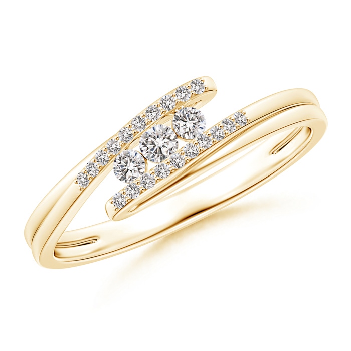 2.2mm IJI1I2 Three Stone Round Diamond Twin Bypass Ring in Yellow Gold 