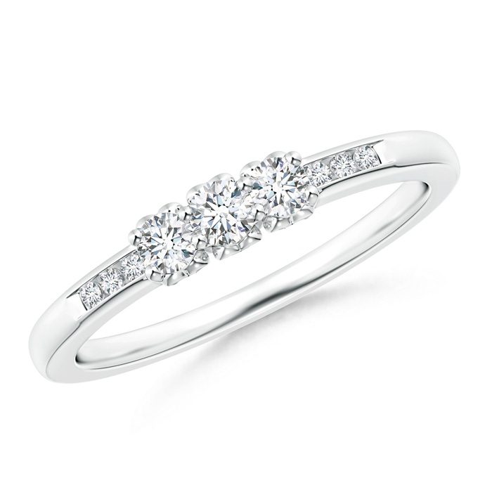 2.7mm GVS2 Three Stone Round Diamond Engagement Ring with Heart-Motifs in White Gold