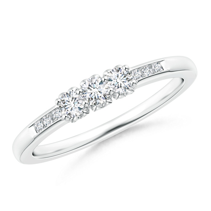 2.7mm GVS2 Three Stone Round Diamond Engagement Ring with Heart-Motifs in White Gold 