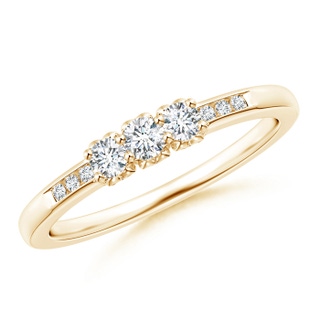 2.7mm GVS2 Three Stone Round Diamond Engagement Ring with Heart-Motifs in Yellow Gold