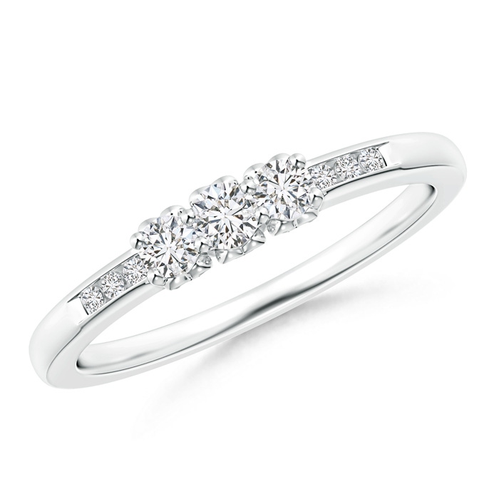 2.7mm HSI2 Three Stone Round Diamond Engagement Ring with Heart-Motifs in White Gold 