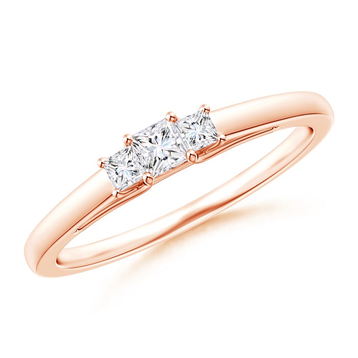 Princess-Cut Natural Diamond Trellis Three Stone Ring