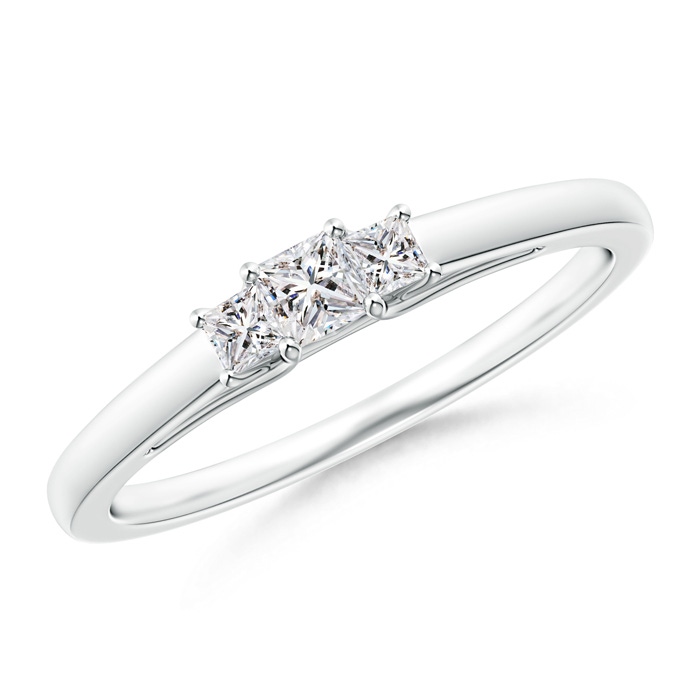 2.7mm IJI1I2 Princess-Cut Diamond Trellis Three Stone Ring in White Gold 