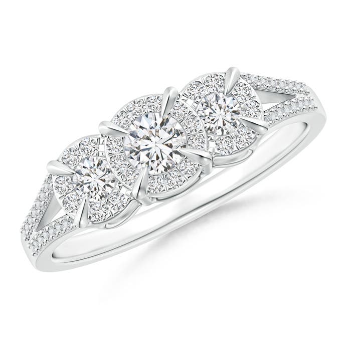 3.5mm HSI2 Claw-Set Diamond Halo Three Stone Engagement Ring in P950 Platinum