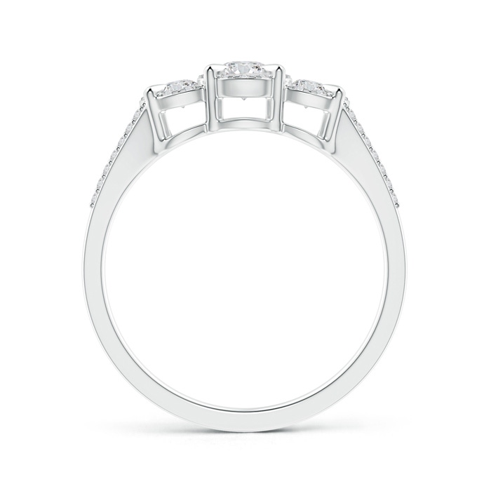 3.5mm HSI2 Claw-Set Diamond Halo Three Stone Engagement Ring in White Gold Side-1