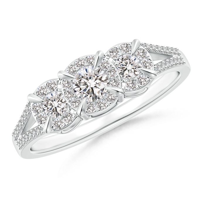 3.5mm IJI1I2 Claw-Set Diamond Halo Three Stone Engagement Ring in White Gold 