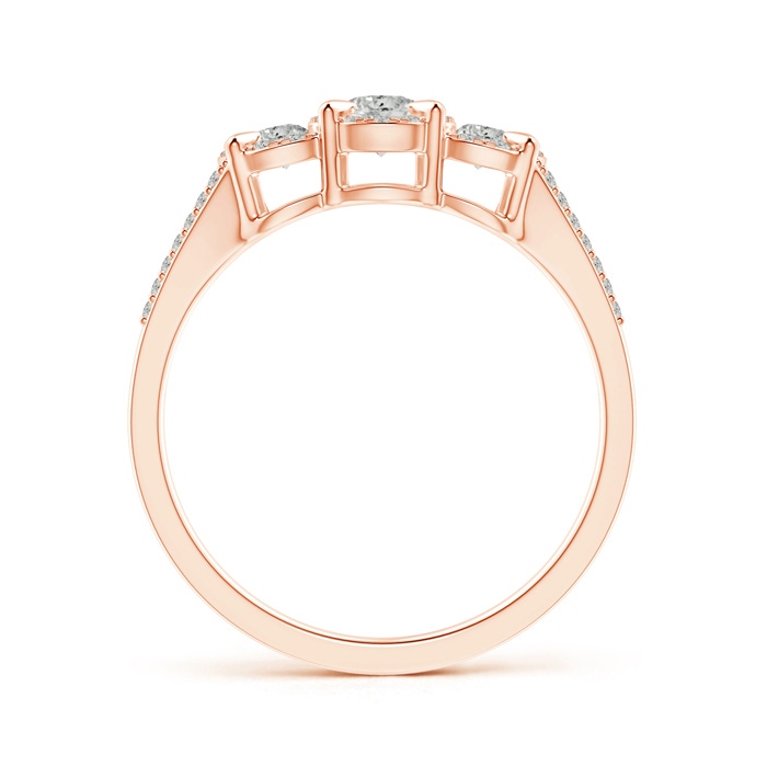3.5mm KI3 Claw-Set Diamond Halo Three Stone Engagement Ring in Rose Gold side-1