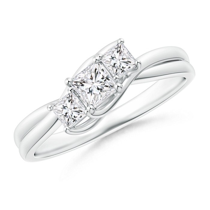 3.5mm HSI2 Three Stone Princess-Cut Diamond Double Bypass Ring in White Gold