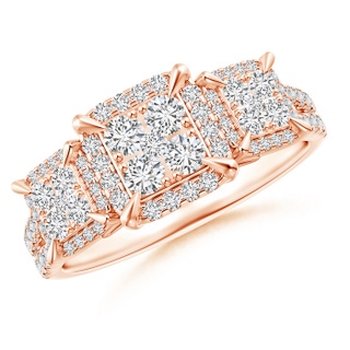 2.4mm HSI2 Claw-Set Diamond Triple Square Clustre Engagement Ring in Rose Gold
