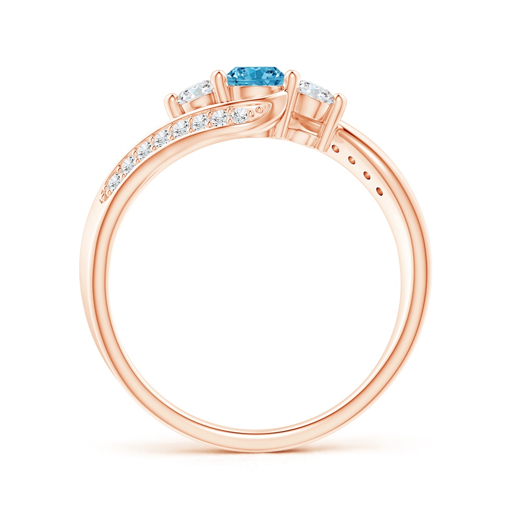 4mm AAAA Horizontally Set Three Stone Fancy Intense Blue Diamond Bypass Ring in Rose Gold - side 199