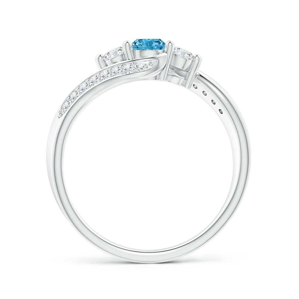4mm AAAA Horizontally Set Three Stone Fancy Intense Blue Diamond Bypass Ring in White Gold - side 199
