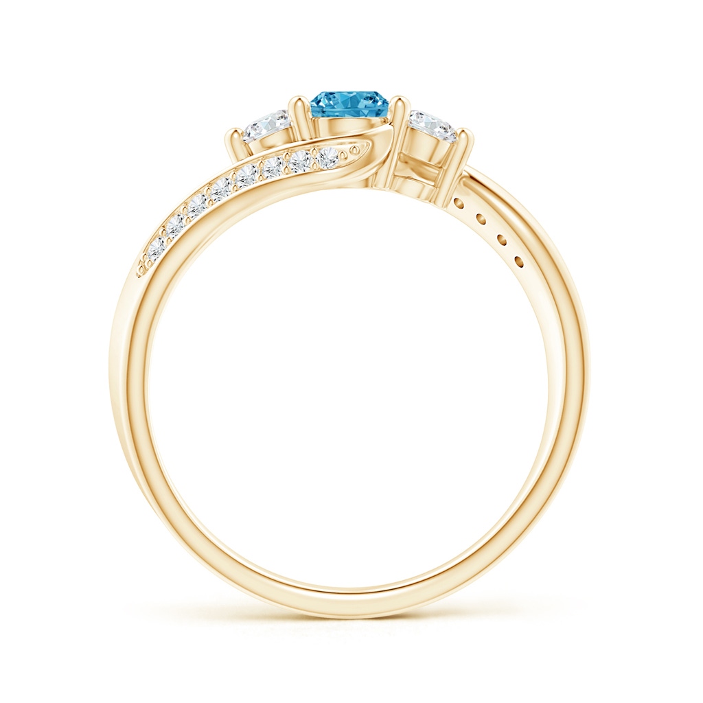 4mm AAAA Horizontally Set Three Stone Fancy Intense Blue Diamond Bypass Ring in Yellow Gold - side 199