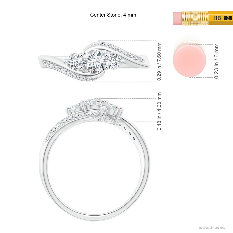 4mm GVS2 Horizontally Set Three Stone Diamond Bypass Ring in P950 Platinum ruler