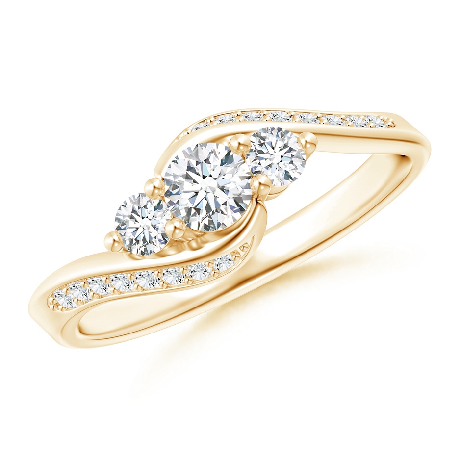 4mm GVS2 Horizontally Set Three Stone Diamond Bypass Ring in Yellow Gold 