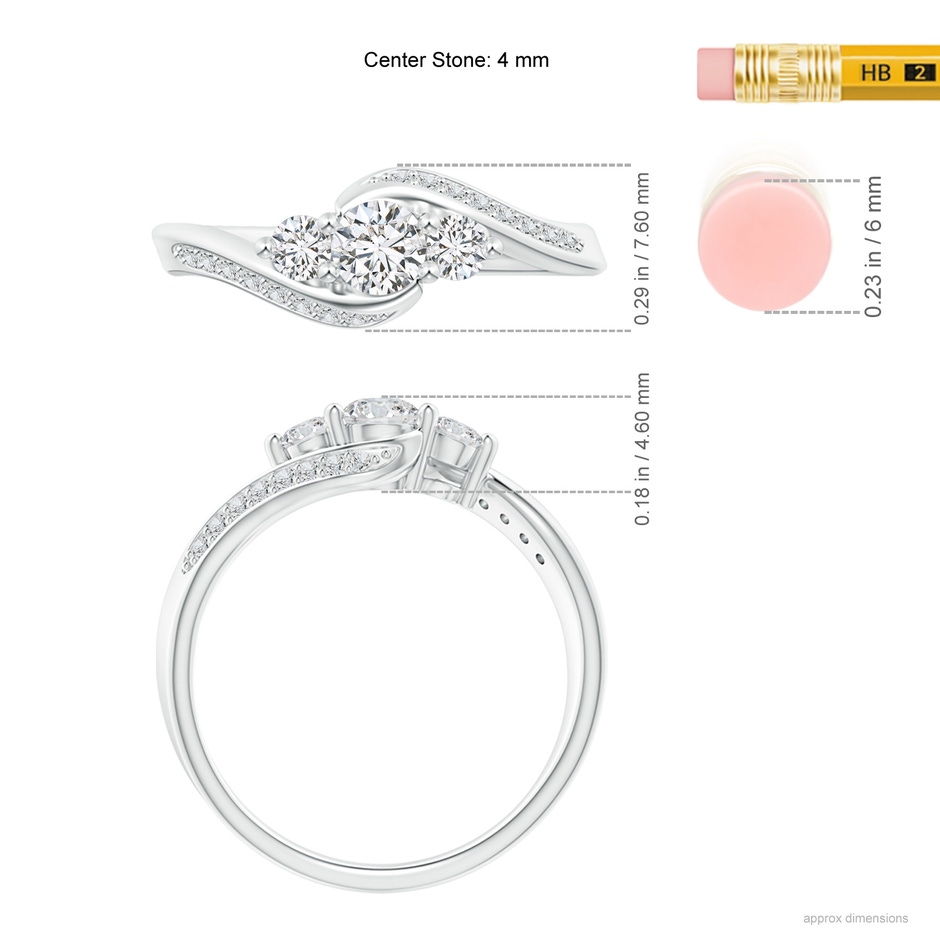 4mm HSI2 Horizontally Set Three Stone Diamond Bypass Ring in P950 Platinum ruler